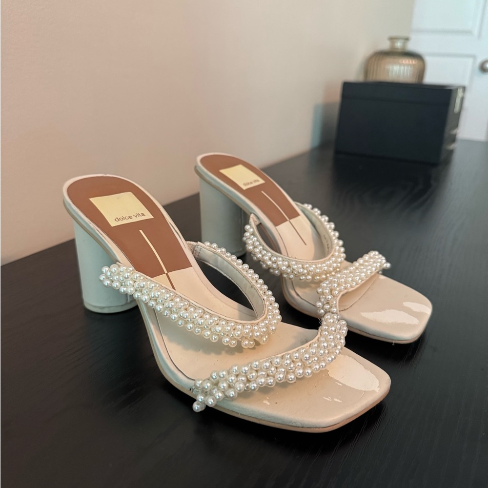 Dolce Vita White Pearl Embellished Heels